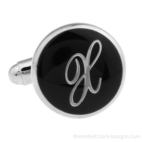 Custom Round Shape Cufflinks With Silver Letter, Wholesale Mens Cufflinks